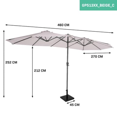 VONROC Premium parasoll Iseo 460x270cm - Inkl. parasollfot & parasollöverdrag - dubbelsidigt parasoll - UV-resistent duk - Beige
