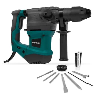 VONROC Borrhammare 1500W – 6 Joule – SDS plus – 4 funktioner | Inkl. Borrar och mejslar