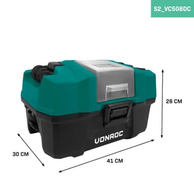 VONROC Bärbar dammsugare 20V – 2.0Ah | Inkl. Tillbehör, 2x batterier och snabbladdare