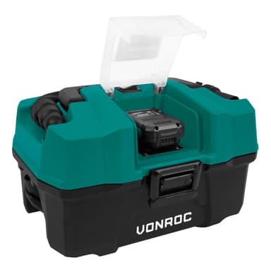 VONROC Bärbar dammsugare 20V – 2.0Ah | Inkl. Tillbehör, 2x batterier och snabbladdare