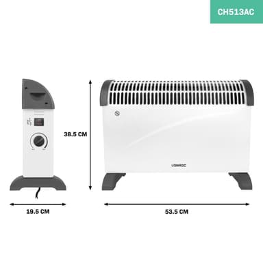 VONROC Konvektorelement – 2000W – Vit | Justerbar termostat