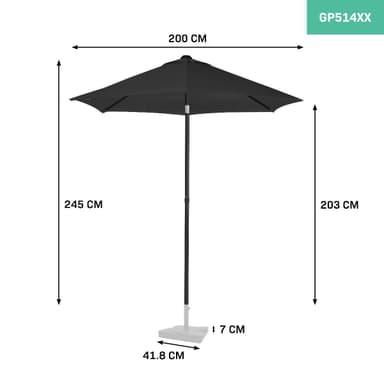 VONROC Premium parasoll Torbole Ø200cm - Inkl. parasollöverdrag - Runt parasoll - UV-beständig duk - Svart