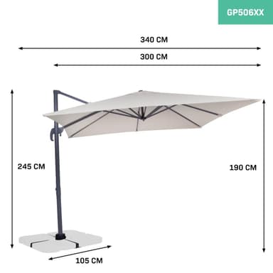 VONROC Premium hängparasoll parasoll Pisogne 300x300cm - Inkl. parasollöverdrag - Fyrkantigt - 360° vridbart - Tiltbart - UV-beständig duk - Beige