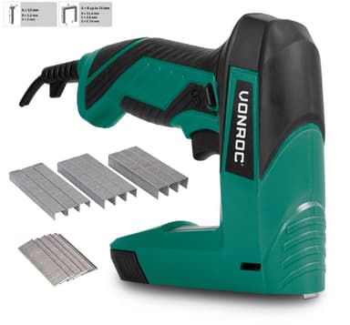 VONROC Elektrisk häftpistol - komplett set - Inkl. 900 häftklamrar och 300 nålar