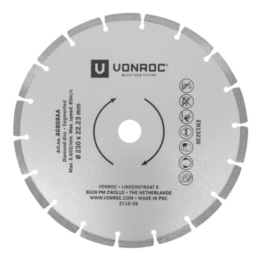 VONROC Diamantskivor – 230mm | 2st. för sten – Universal