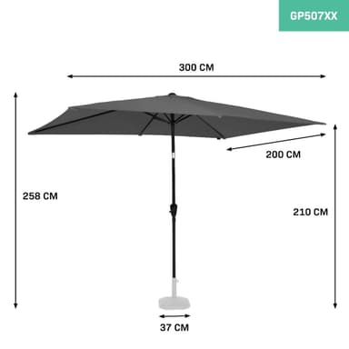 VONROC Premium parasoll Rapallo 200x300cm - Inkl. parasollöverdrag - rektangulärt parasoll - Tiltbart - UV-beständig duk - Grå
