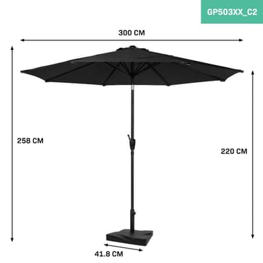 VONROC Premium parasoll Recanati Ø300cm - Inkl. parasollfot & parasollöverdrag - Runt parasoll - Tiltbart - UV-beständig duk - Svart