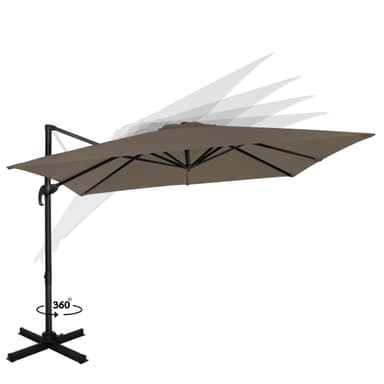 VONROC Premium hängparasoll parasoll Pisogne 300x300cm - Inkl. parasollöverdrag - Fyrkantigt - 360° vridbart - Tiltbart - UV-beständig duk - Taupe