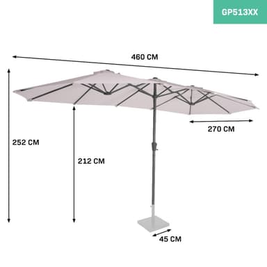 VONROC Premium parasoll Iseo 460x270cm - Inkl. parasollöverdrag  - dubbelsidigt parasoll - UV-resistent duk - Beige