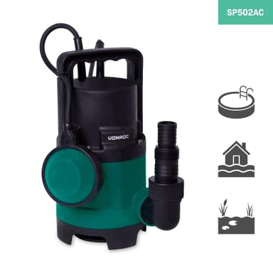 VONROC Dränkbar pump 400W – 8000L / h  | För smutsig och rent vatten