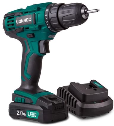 VONROC Borrskruvdragare 20V – 2.0 Ah| Inkl. batteri och laddare