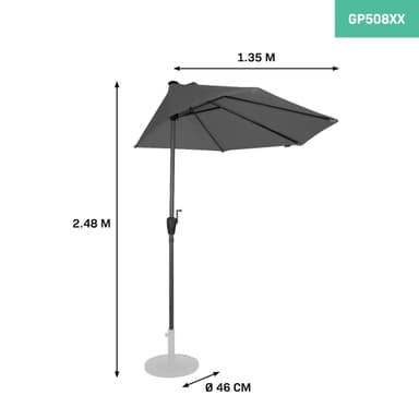 VONROC Premium balkongparasoll Magione 270x135cm - Inkl. parasollöverdrag - Halvrunt parasoll - UV-beständig duk - Grå