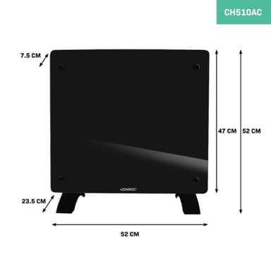 VONROC Lyxigt konvektorelement med glaspanel – 1000W – Svart | Wifi