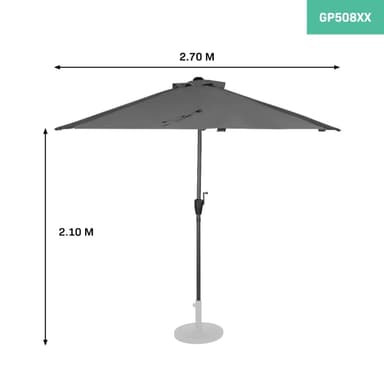 VONROC Premium balkongparasoll Magione 270x135cm - Inkl. parasollöverdrag - Halvrunt parasoll - UV-beständig duk - Grå