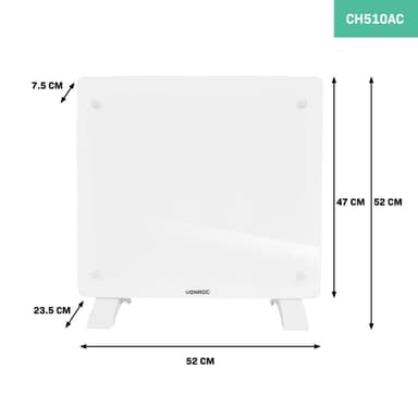 VONROC Lyxigt konvektorelement med glaspanel – 1000W – Vit | Wifi