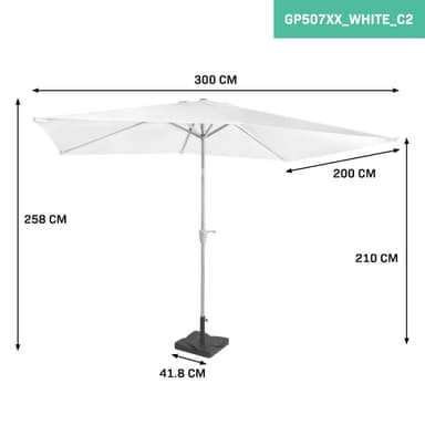 VONROC Premium parasoll Rapallo 200x300cm - Inkl. parasollfot & parasollöverdrag - rektangulärt parasoll - Tiltbart - UV-beständig duk - Vit
