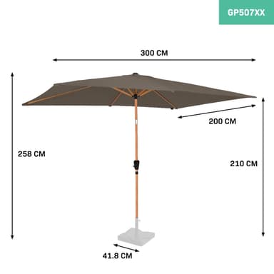 VONROC Premium parasoll Rapallo 200x300cm - Inkl. parasollöverdrag - rektangulärt parasoll - Tiltbart - UV-beständig duk - Träimitation - Taupe