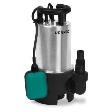 VONROC Dränkbar pump 1100W – 20000 L/h – rostfritt stål | Smutsigt och rent vatten