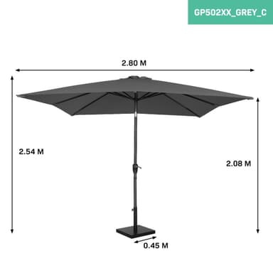 VONROC Premium parasoll Rosolina 280x280cm - Inkl. parasollfot & parasollöverdrag - Fyrkantigt parasoll - Tiltbart - UV-beständig duk - Grå