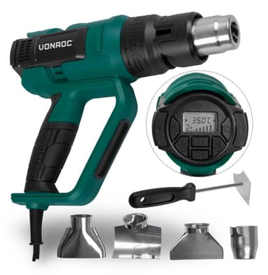 VONROC PRO Varmluftspistol 2000W | Med LCD skärm och 60 värmeinställningar (50°C - 650°C)