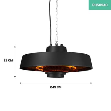 VONROC Värmare Vulcano 2000W – hängande | Med fjärrkontroll och timer
