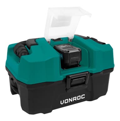 VONROC Bärbar dammsugare 20V – 4.0Ah | Inkl. Tillbehör, batteri och snabbladdare