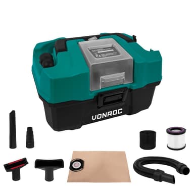 VONROC Bärbar dammsugare 20V – 4.0Ah | Inkl. Tillbehör, batteri och snabbladdare