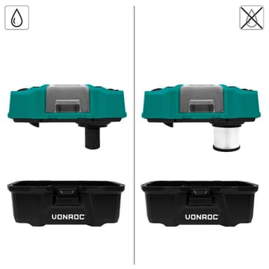 VONROC Bärbar dammsugare 20V – 2.0Ah | Inkl. Tillbehör,  batteri och snabbladdare