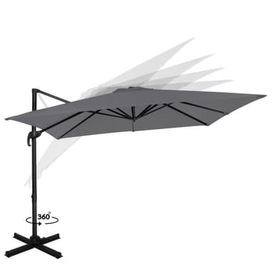 VONROC Premium hängparasoll parasoll Pisogne 300x300cm - Inkl. parasollöverdrag - Fyrkantigt - 360° vridbart - Tiltbart - UV-beständig duk - Grå