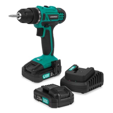VONROC Batteridriven Borrmaskin 20V | Inkl. 2x 2.0Ah batterier och laddare