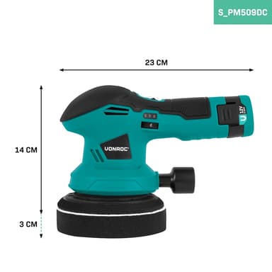 VONROC Polermaskin 12V- Ø 125mm | Inkl. Batteri, USB-C-kabel, 4 polerskivor och sandpapper