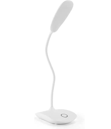 Uppladdningsbar LED bordslampa med dimmer och böjbar fot, Vit
