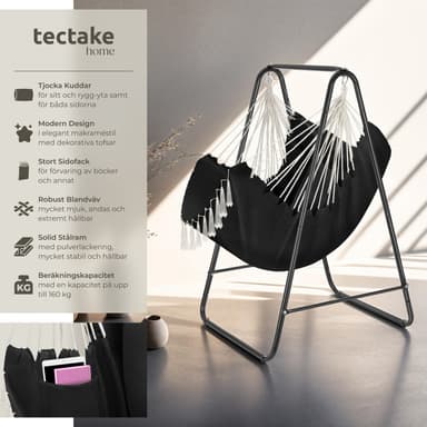tectake Hängstol Alison, boho-stil, bärkapacitet 160kg - svart