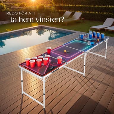 tectake Beerpongbord BeerWars I, LED-belysning, inkl. kortspel - flerfärgad