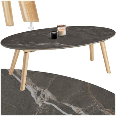 Ovalt Soffbord Acerra, marmorlook 100x50x34,5 cm
