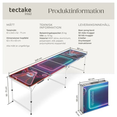 tectake Beerpongbord BeerWars I, LED-belysning, inkl. kortspel - flerfärgad