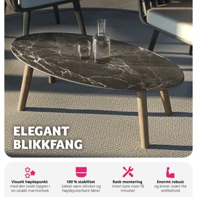 Ovalt Soffbord Acerra, marmorlook 100x50x34,5 cm