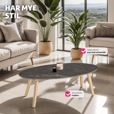 Ovalt Soffbord Acerra, marmorlook 100x50x34,5 cm