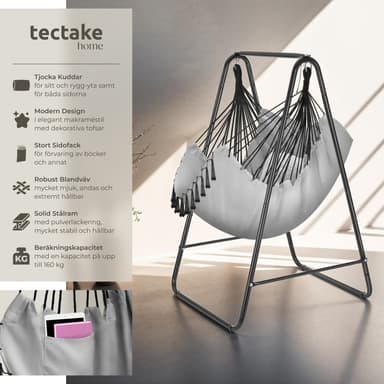 tectake Hängstol Alison, boho-stil, bärkapacitet 160kg - grå