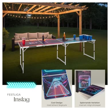 tectake Beerpongbord BeerWars I, LED-belysning, inkl. kortspel - flerfärgad