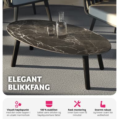 Ovalt Soffbord Acerra, marmorlook 100x50x34,5 cm