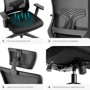 Kontorsstol Phoibe, ergonomisk med justerbart nackstöd