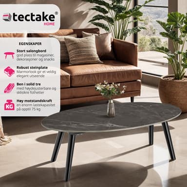 Ovalt Soffbord Acerra, marmorlook 100x50x34,5 cm