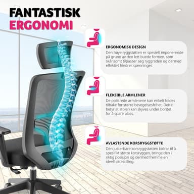 Kontorsstol Phoibe, ergonomisk med justerbart nackstöd