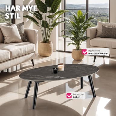 Ovalt Soffbord Acerra, marmorlook 100x50x34,5 cm