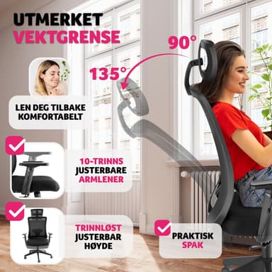 Kontorsstol Phoibe, ergonomisk med justerbart nackstöd