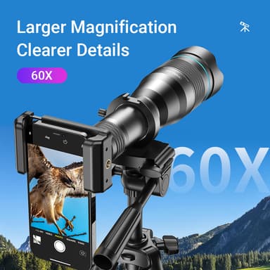 60X HD teleobjektiv med kamerastativ för utomhusbruk Svart