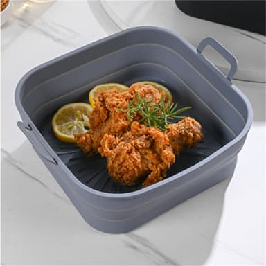 Hopfällbar fyrkantig Air Fryer silikonform 17.5 cm 2-pack Grå