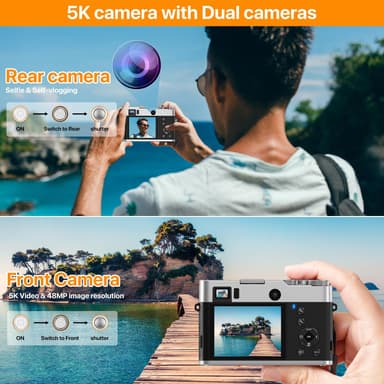 5K digitalkamera med främre bakre kameror/sökare/autofokus/anti-shake