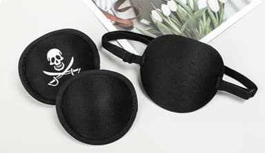 3D ögonmask för ett öga med piratmotiv 2-pack Svart